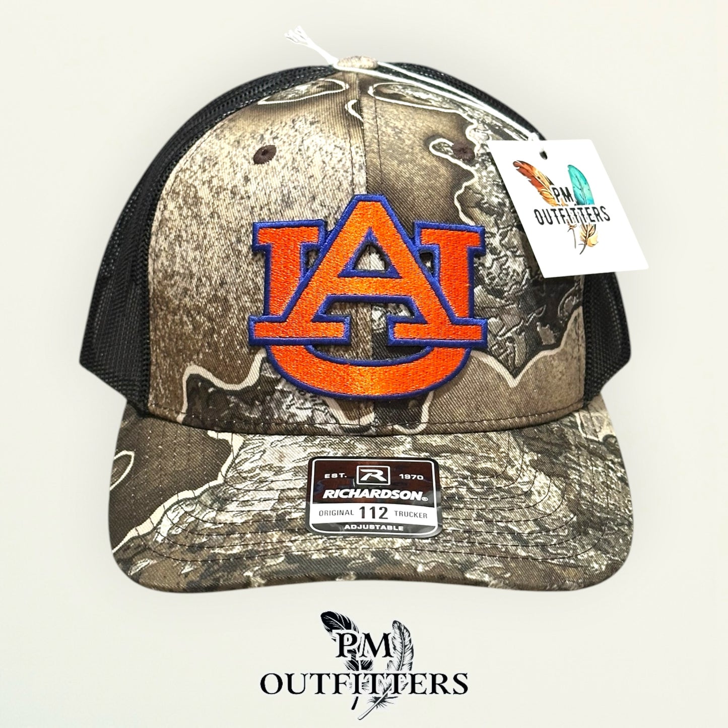 Auburn Tigers AU Logo Trucker Hat | PM Outfitters Richardson 112 Realtree Excape Camo | War Eagle