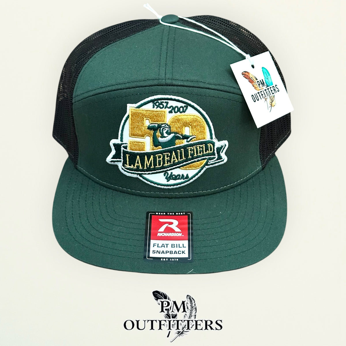 Green Bay Packers trucker hat black mesh back Richardson 168 flatbill