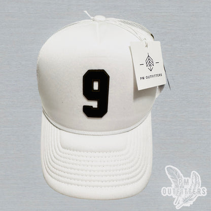 White Decky Foam Trucker Hat - Drew Brees Saints Away Jersey Style | Custom #9 Leatherette Patch