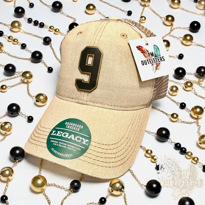 Drew Brees #9 Hall of Fame Hat - PM Outfitters Laser Engraved | Legacy Trucker Tan Saints