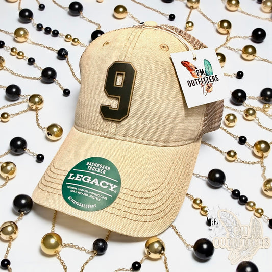 Drew Brees #9 Hall of Fame Hat - PM Outfitters Laser Engraved | Legacy Trucker Tan Saints