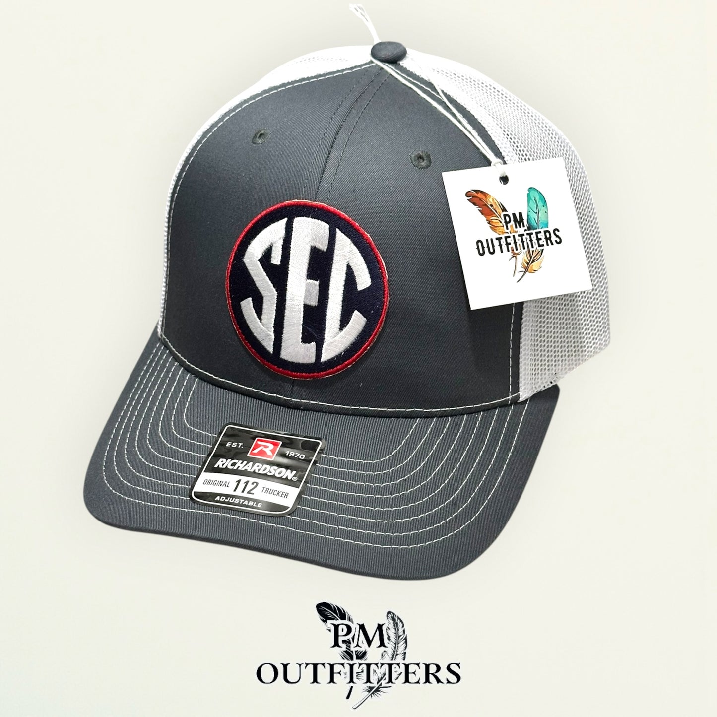 Ole Miss SEC Jersey Patch Trucker Hat | PM Outfitters Richardson 112 Charcoal & White | Hotty Toddy