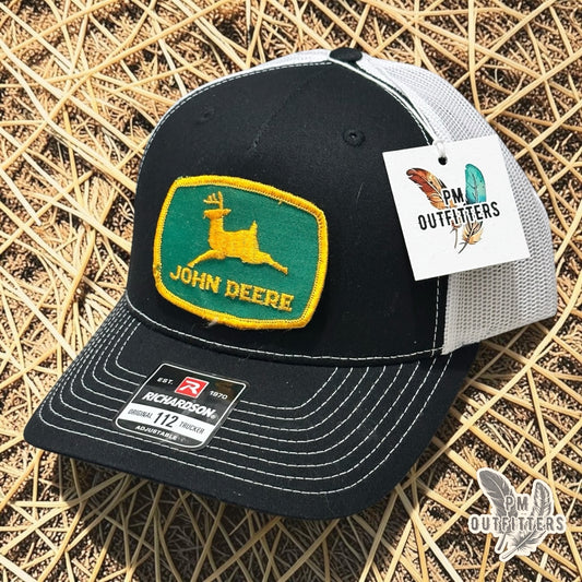John Deere True Vintage Patch Trucker Hat – PM Outfitters | Richardson 112 Black White Authentic Farm Heritage Collectible