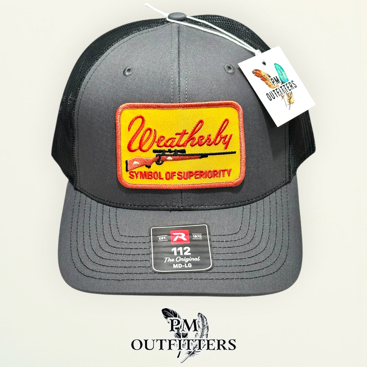 Weatherby trucker hat black mesh back Richardson 112 charcoal