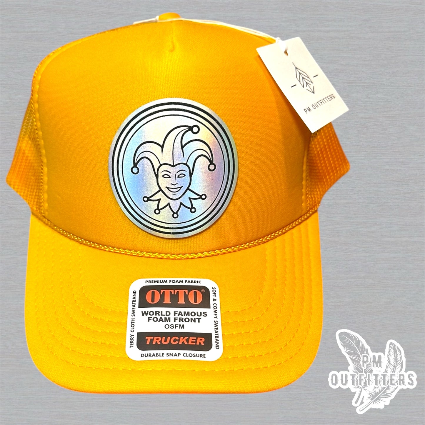 Mardi Gras Holographic Jester Doubloon Trucker Hat - Gold Otto Foam Front