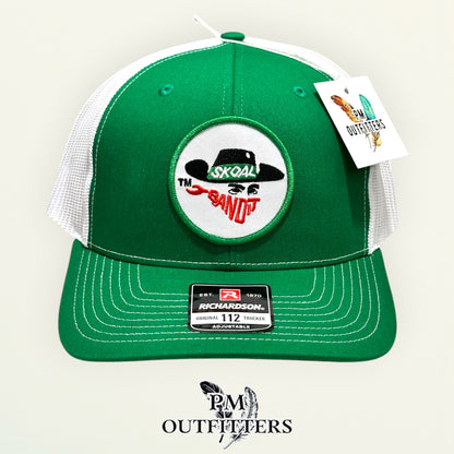 Skoal Bandit patch detail masked cowboy circular embroidered trucker hat