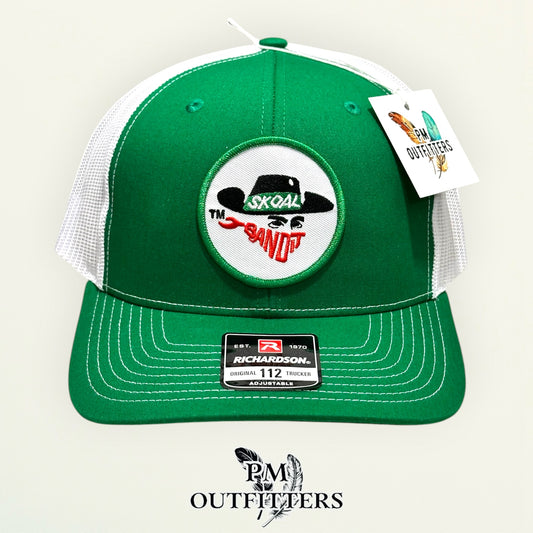 Skoal Bandit patch detail masked cowboy circular embroidered trucker hat