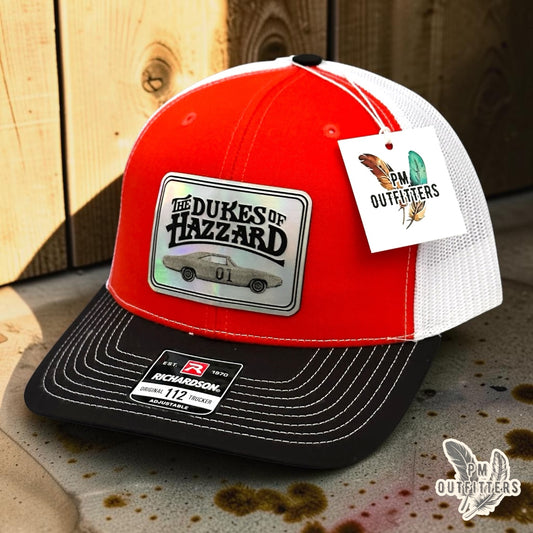 PM Outfitters Dukes of Hazzard trucker hat orange black white Richardson 112 holographic patch
