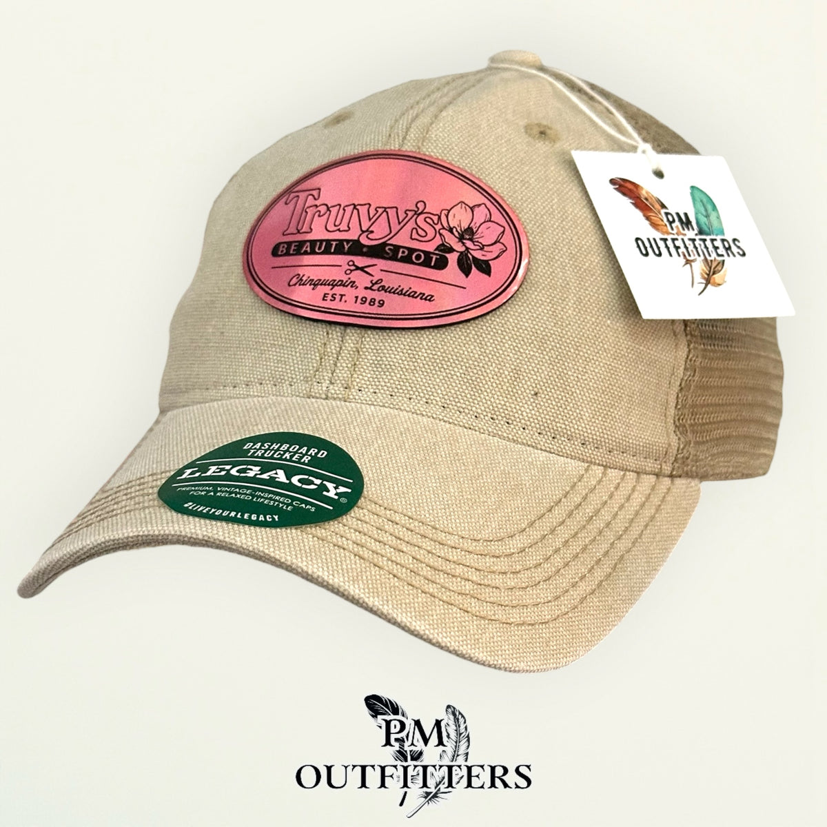 Truvy's Beauty Spot Legacy Dashboard trucker hat interior tag detail