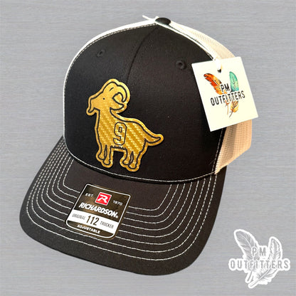 Drew Brees GOAT Hat - PM Outfitters Gold Carbon Fiber Laser | Richardson 112 Black White Saints #9