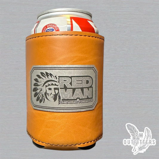 PM Outfitters Custom Laser Engraved Red Man Chewing Tobacco Premium Leatherette Can Koozie