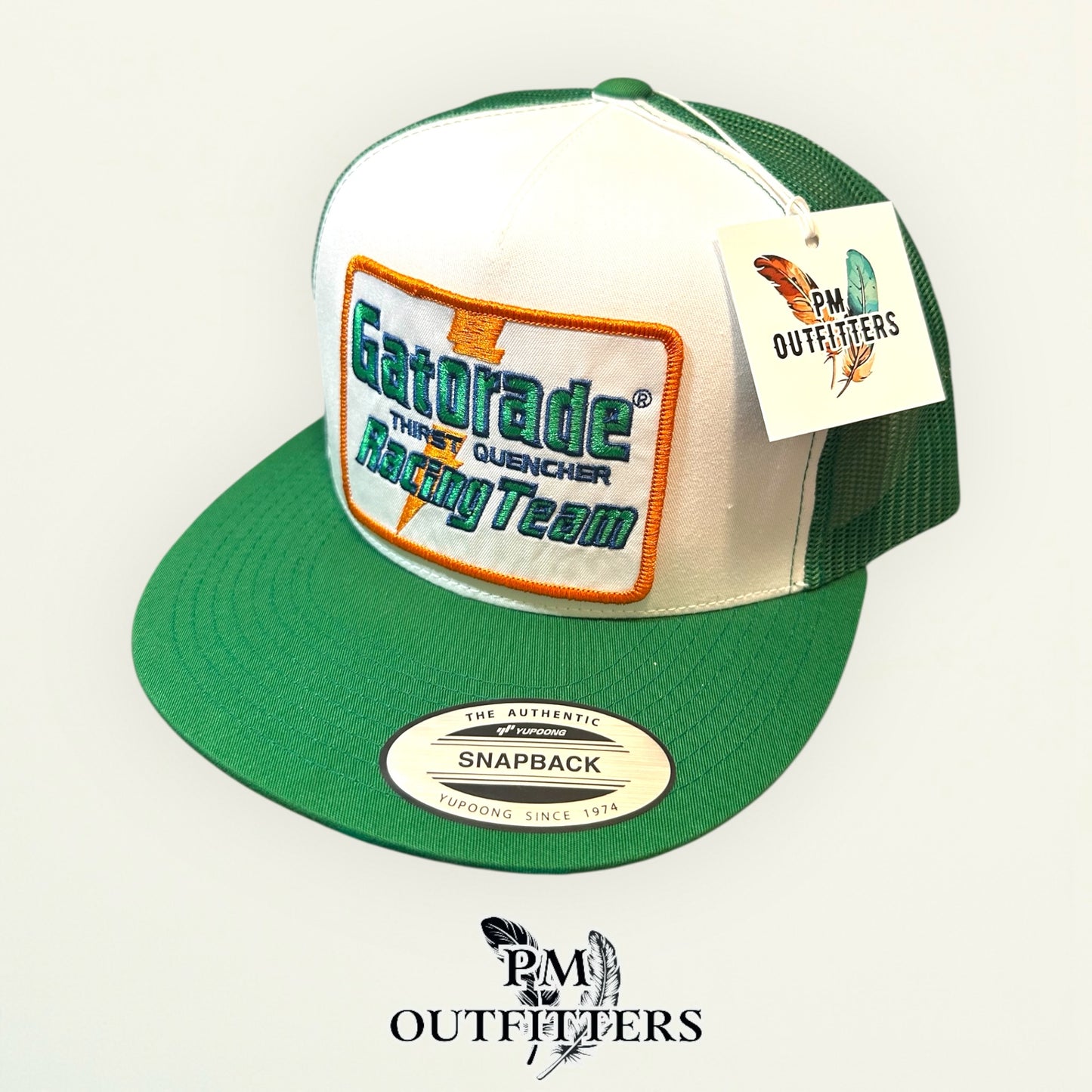 Gatorade Racing Team Trucker Hat — PM Outfitters Retro Patch | Yupoong Flat Bill White Green NASCAR Sponsorship Heritage