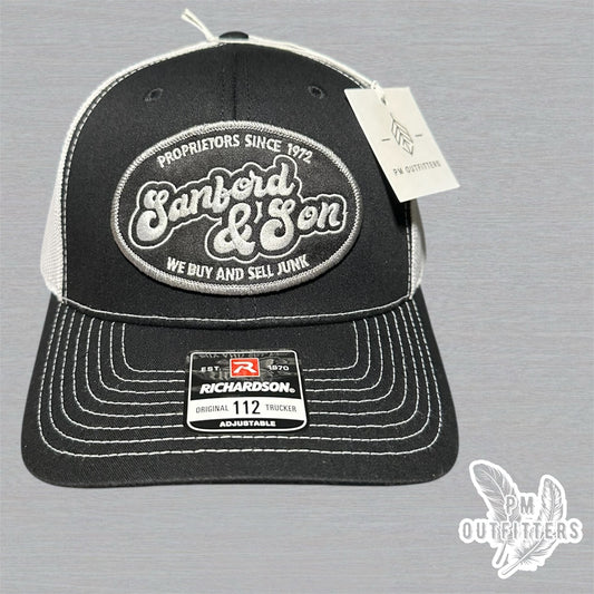 Retro Sanford & Son Embroidered Patch Black & White Richardson 112 Trucker Hat