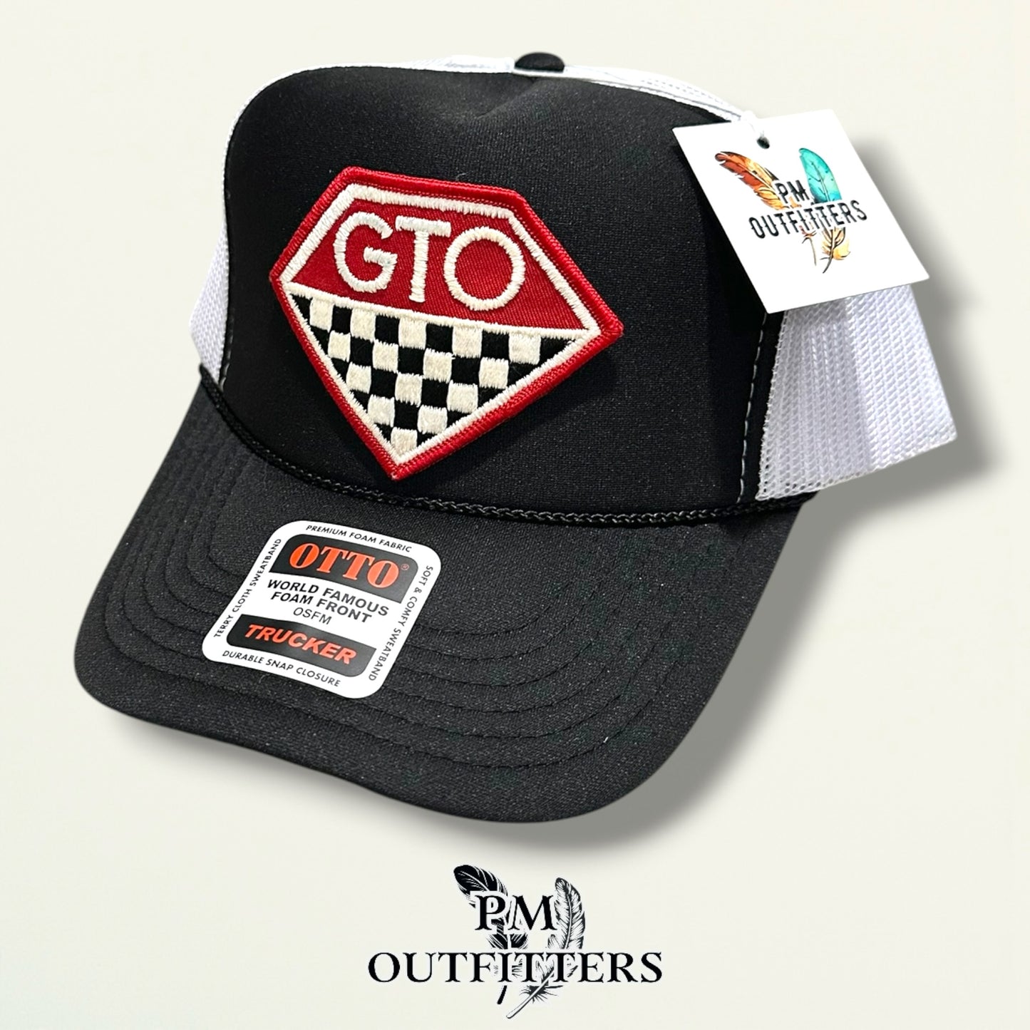 GTO Trucker Hat – PM Outfitters True Vintage Patch | Otto Foam Rope Black & White Muscle Car