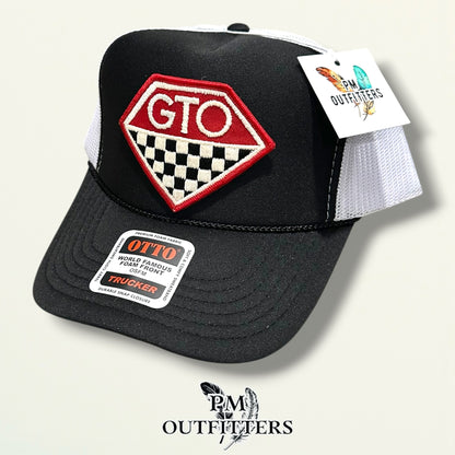 GTO Trucker Hat – PM Outfitters True Vintage Patch | Otto Foam Rope Black & White Muscle Car
