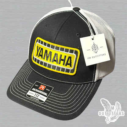 Vintage Style Yamaha Embroidered Patch Black & White Richardson 112 Trucker Hat