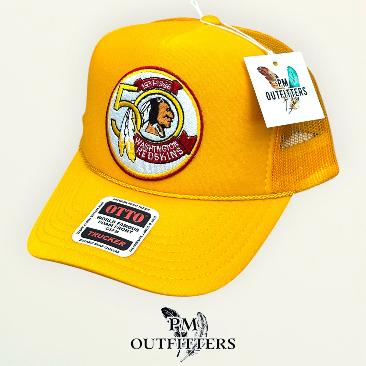 PM Outfitters Washington Redskins 50th Anniversary embroidered patch Otto foam front rope gold trucker hat