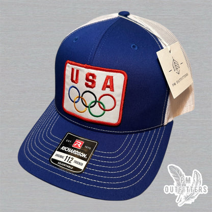 Vintage USA Olympics Trucker Hat - Royal Blue & White Richardson 112