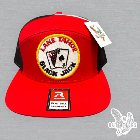 Vintage Lake Tahoe Black Jack Patch Trucker Hat - Richardson 168 Red Black