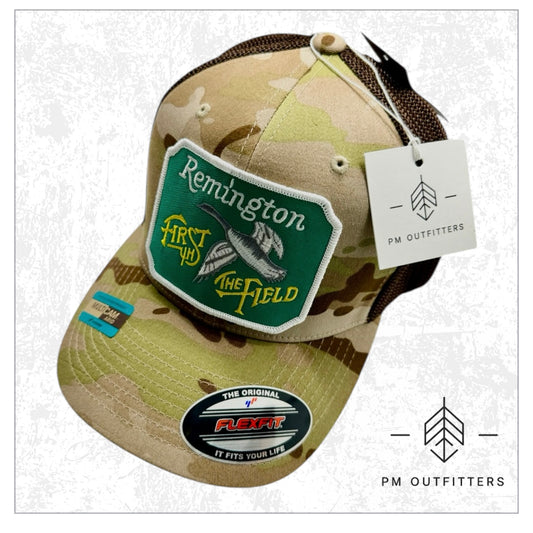Vintage Remington Firearms “First in the Field” Camo FlexFit Trucker