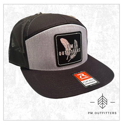 PM Outfitters 2-feather Silver Logo Patch 7-Panel Trucker Hat