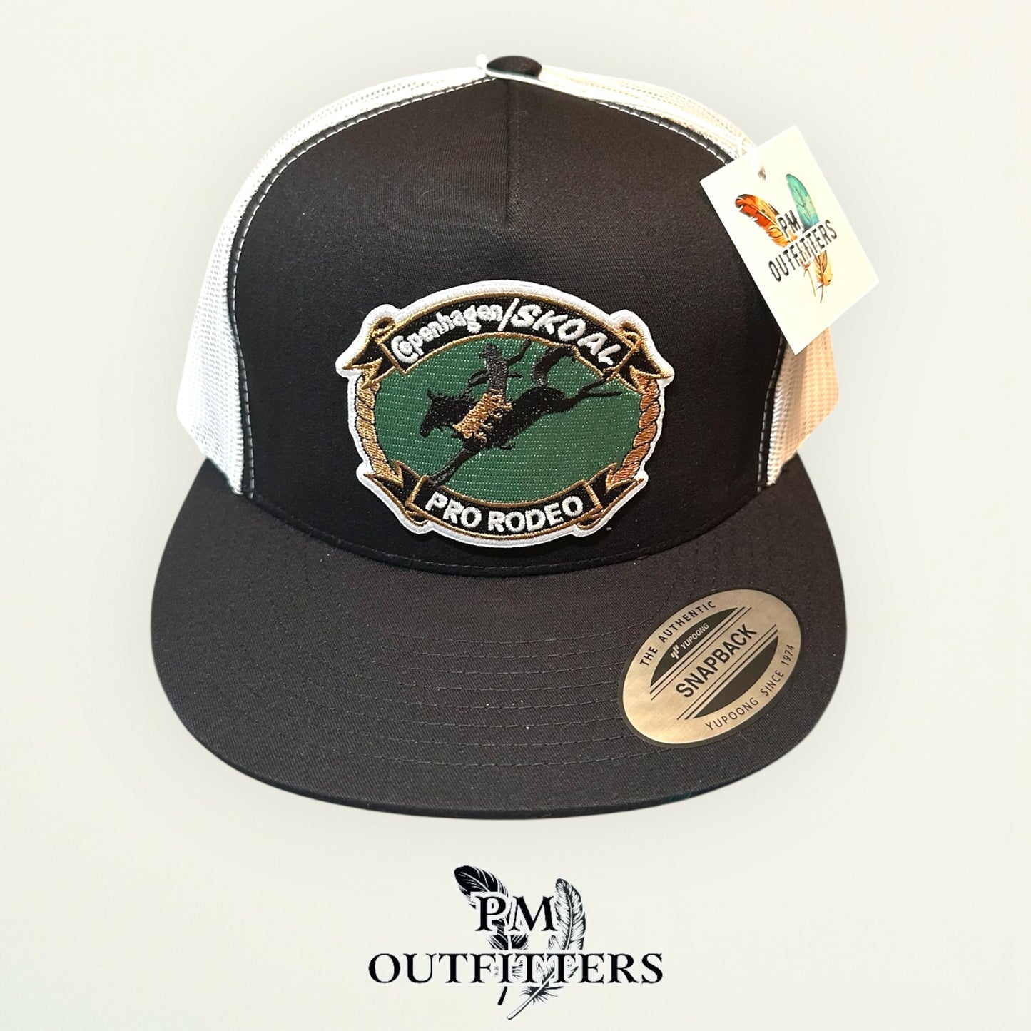 Copenhagen Skoal Pro Rodeo Trucker Hat — PM Outfitters Retro Patch | Yupoong Flat Bill Black White Western Heritage