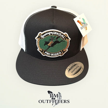Copenhagen Skoal Pro Rodeo Trucker Hat — PM Outfitters Retro Patch | Yupoong Flat Bill Black White Western Heritage