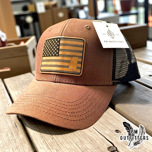 PM Outfitters Custom Design American Flag MS DriDuck Canvas Trucker Hat
