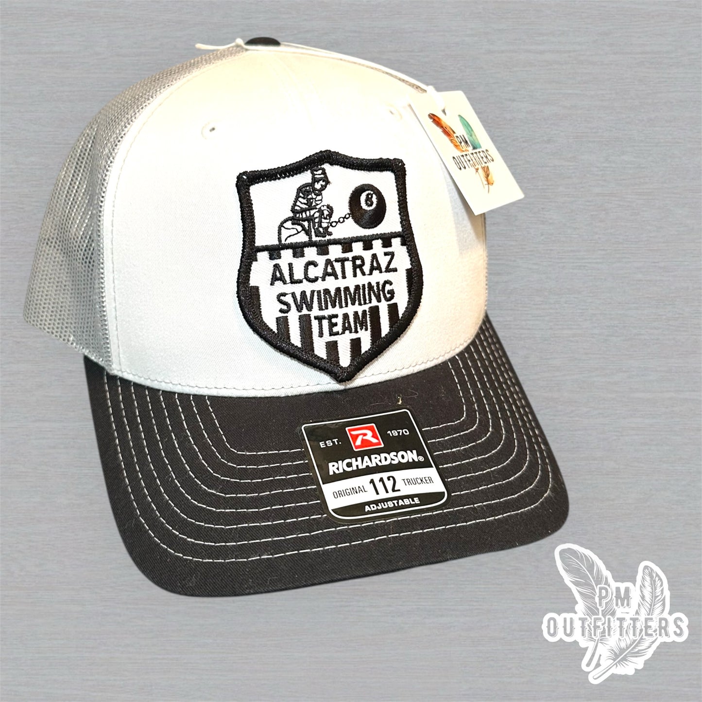 Vintage Alcatraz Swimming Team Patch Trucker Hat - Richardson 112 White, Black & Gray