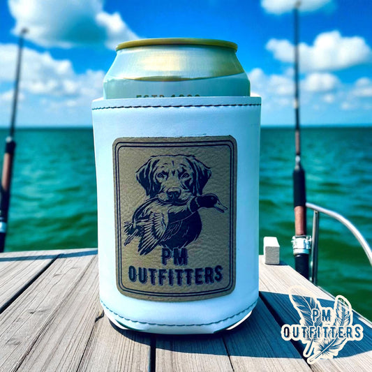 PM Outfitters Custom Design Lab & Duck Logo Leatherette Koozie