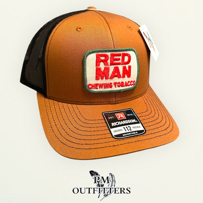 Red Man Chewing Tobacco Vintage Patch Hat - Authentic 1970s-80s | Richardson 112 Caramel Black Baseball