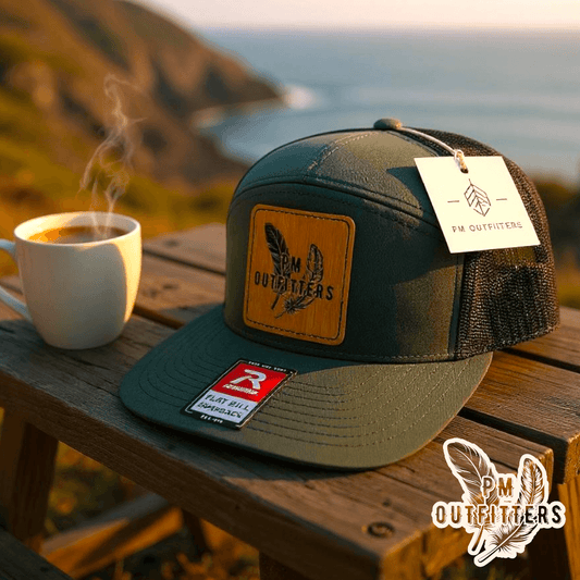PM Outfitters Bamboo Design Logo Patch 7-Panel Trucker Hat