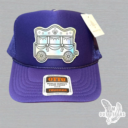 Mardi Gras Holographic Float Trucker Hat - Purple Otto Foam Front Rope