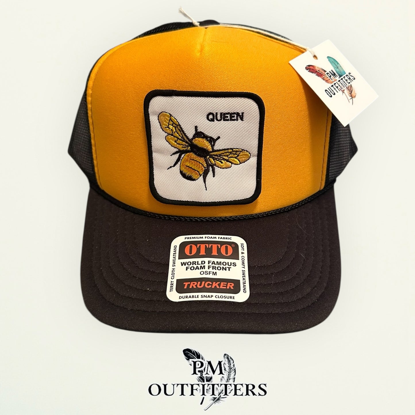 Queen Bee Trucker Hat - PM Outfitters Animal Patch Series | Otto Foam Front Black & Gold