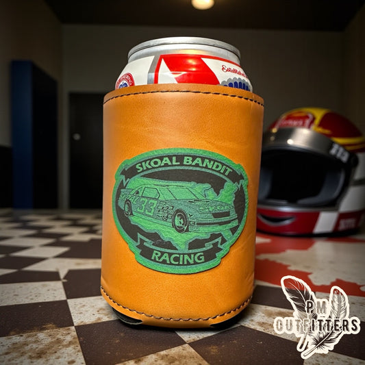 PM Outfitters Custom Laser Engraved Skoal Bandit Racing Premium Leatherette Can Cooler - Brown Koozie