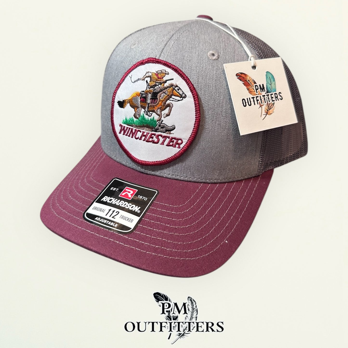PM Outfitters | Richardson 112 Heather Gray Maroon | Retro Embroidered Patch