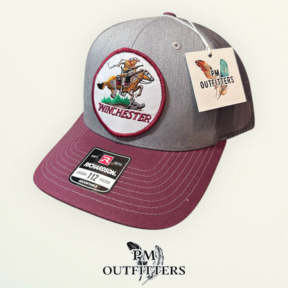 PM Outfitters | Richardson 112 Heather Gray Maroon | Retro Embroidered Patch