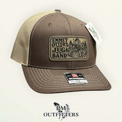 Emmet Otter's Jug-Band Christmas trucker hat profile view brown front tan mesh