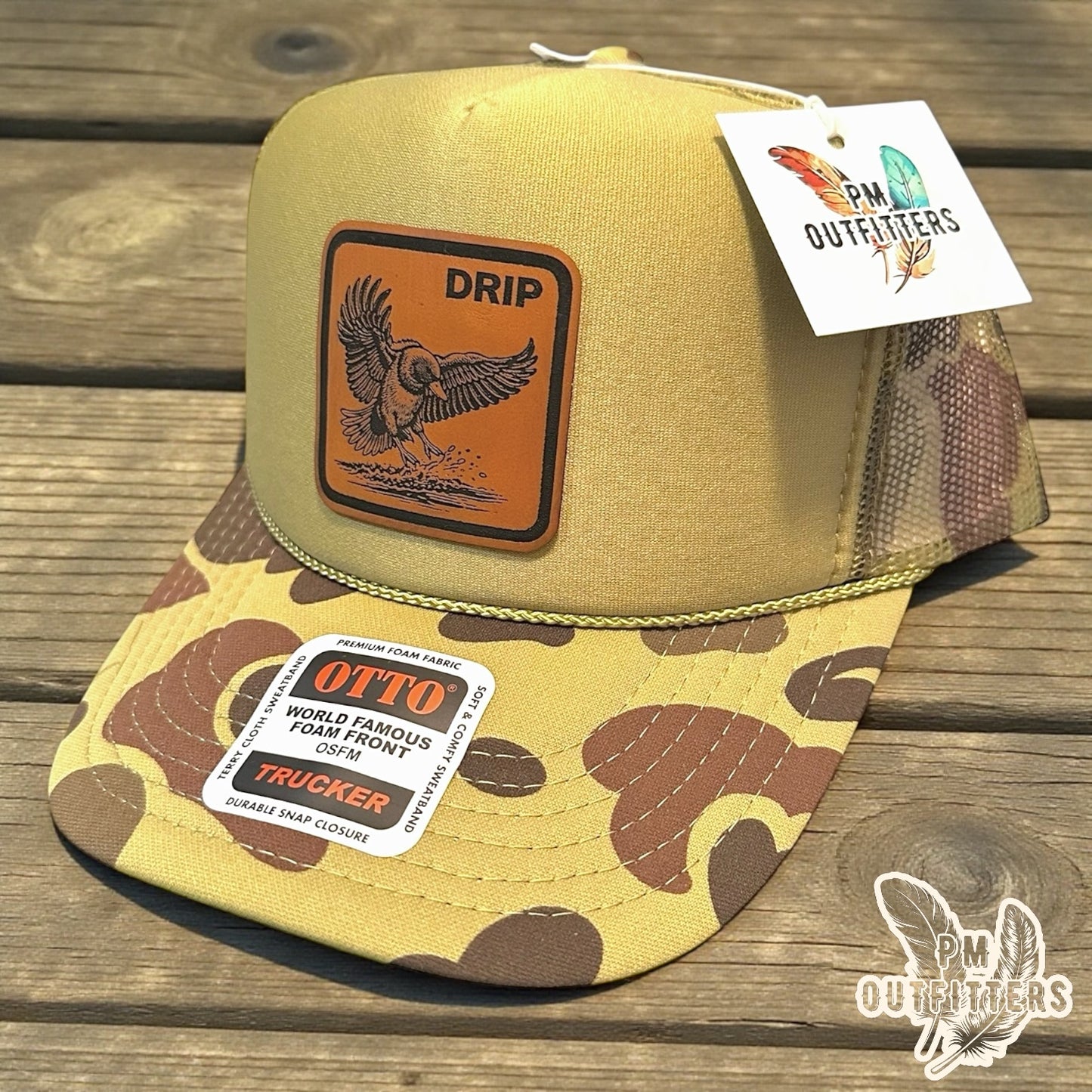DRIP Mallard Duck Laser Engraved Patch Hat | Otto Foam Rope Trucker Green Camo | PM Outfitters Exclusive Design