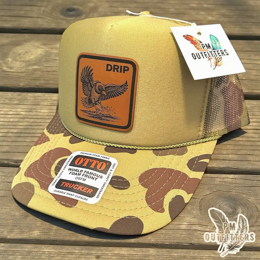 DRIP Mallard Duck Laser Engraved Patch Hat | Otto Foam Rope Trucker Green Camo | PM Outfitters Exclusive Design