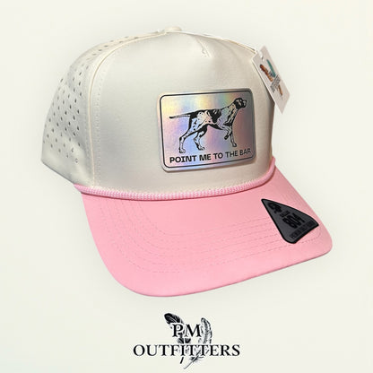 Point Me to the Bar Trucker Hat - PM Outfitters Exclusive | Holographic Laser Patch | Dallas 804 Cream Pink Waterproof Rope Hat