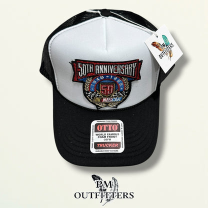 NASCAR 50th Anniversary Trucker Hat – PM Outfitters True Vintage Patch | Otto Foam Rope Black & White