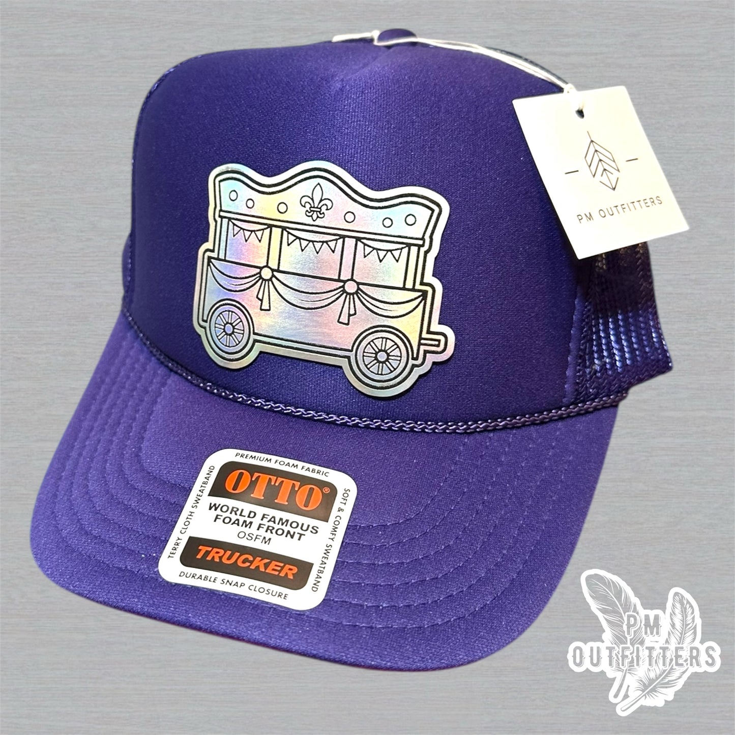 Mardi Gras Holographic Float Trucker Hat - Purple Otto Foam Front Rope