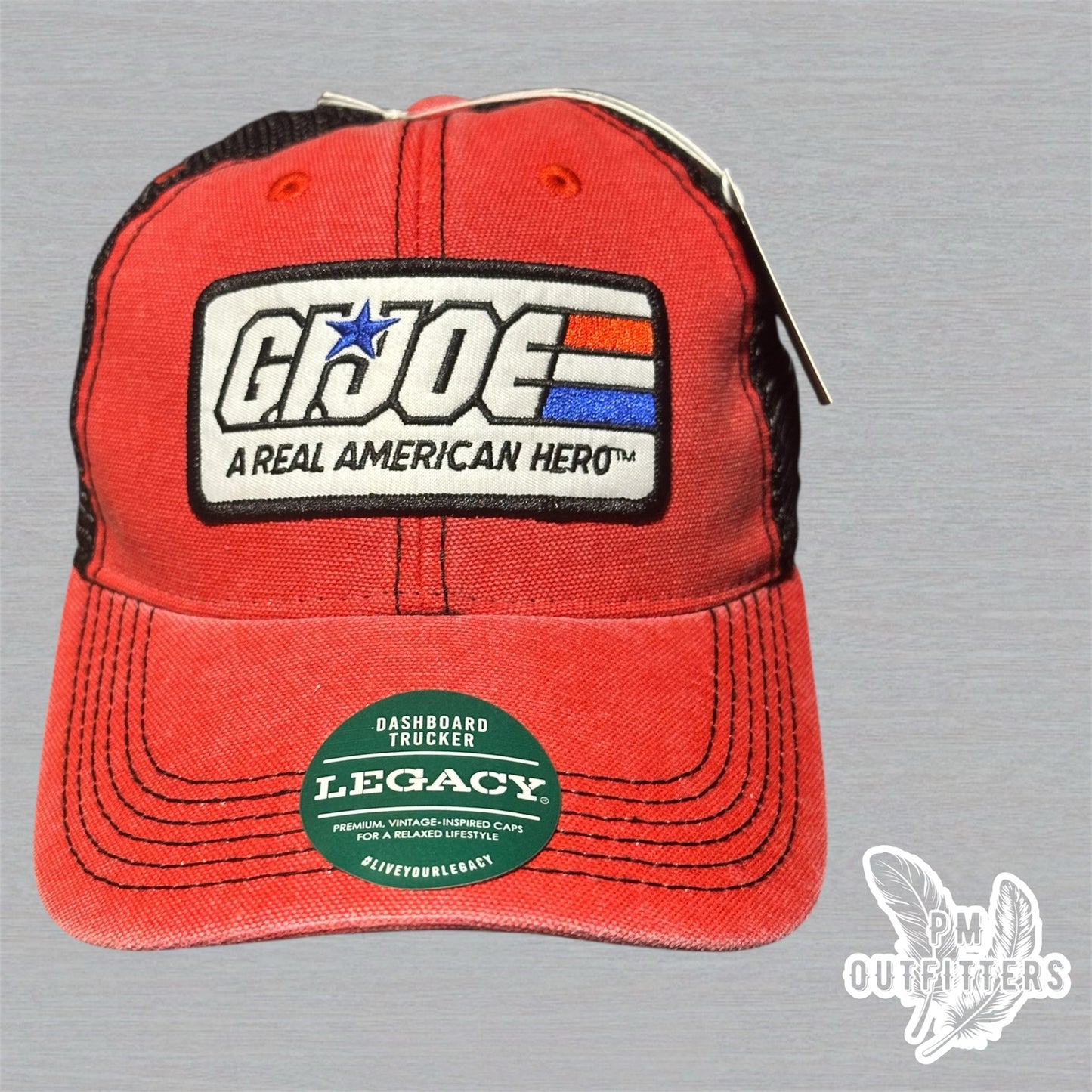 Red & Black Legacy Dashboard Trucker Hat – Embroidered G.I. Joe Patch | Retro Mesh Cap