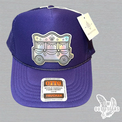 Mardi Gras Holographic Float Trucker Hat - Purple Otto Foam Front Rope