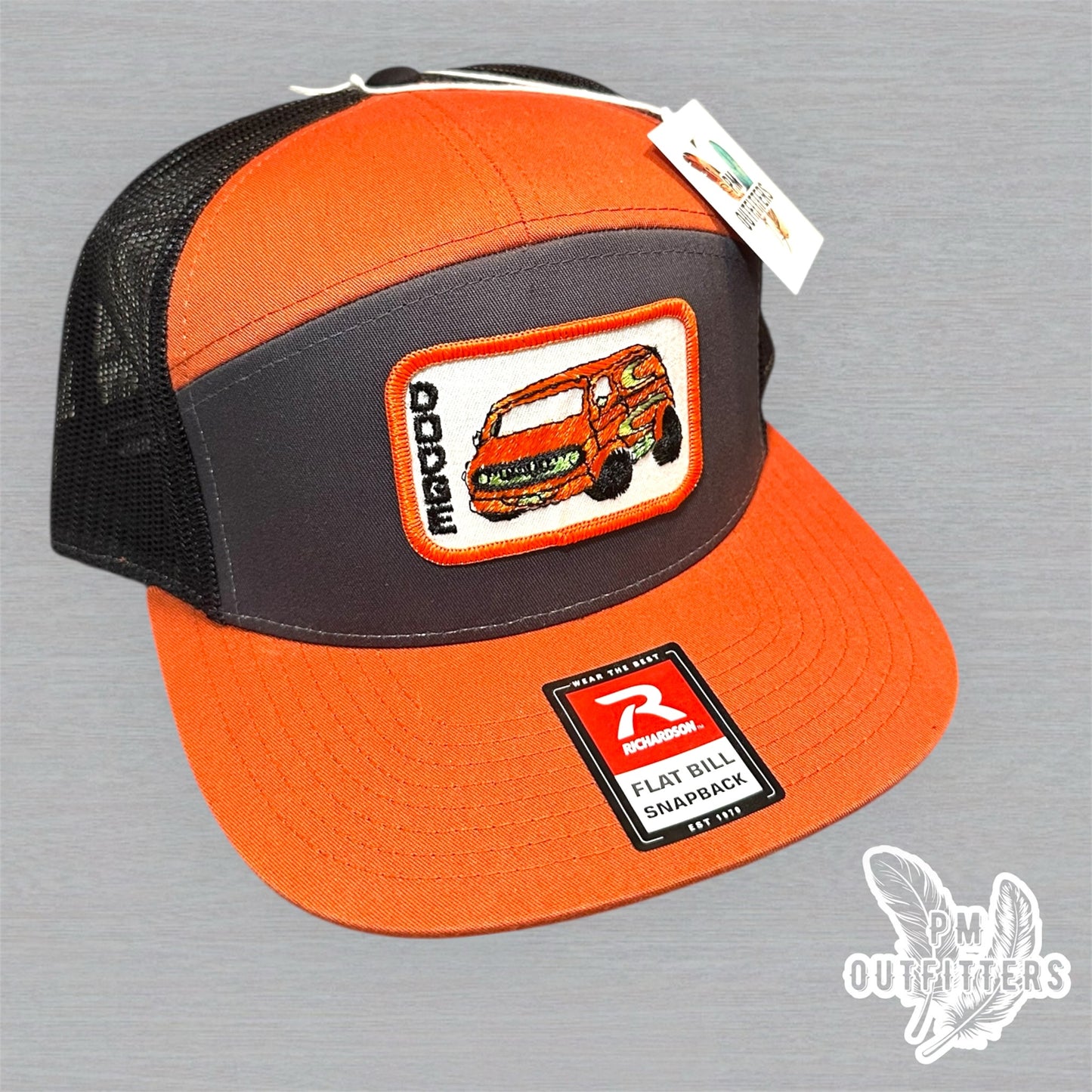 Vintage Dodge Van Patch Trucker Hat - Richardson 168 Orange Charcoal Black