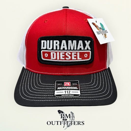 Duramax Diesel Trucker Hat – PM Outfitters Retro Patch | Richardson 112 Red Black White Diesel Truck Heritage