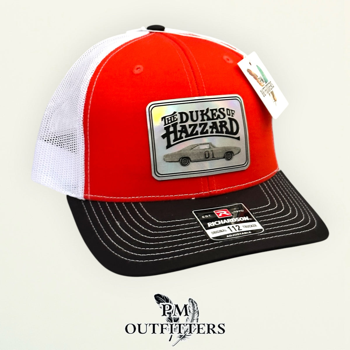 Dukes of Hazzard trucker hat profile view black brim orange front