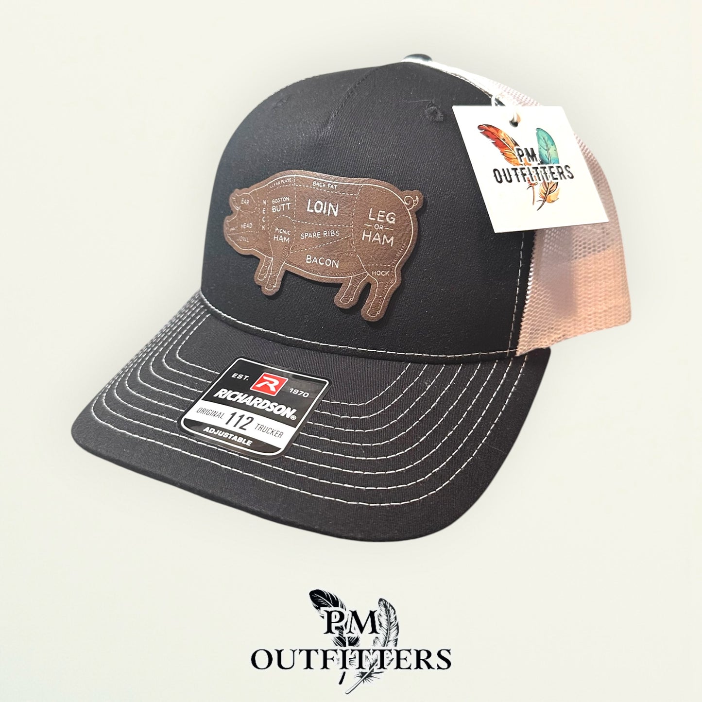 Pork Butcher Cuts Pig Hat — Richardson 112 Black & White | PM Outfitters