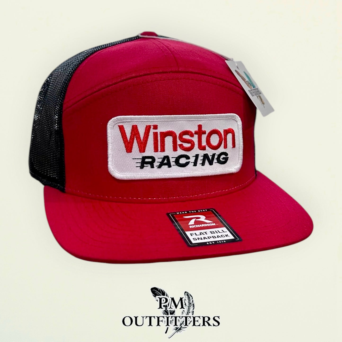 Winston Racing Retro Patch Hat | Richardson 168 Red & Black 7-Panel Flat Bill